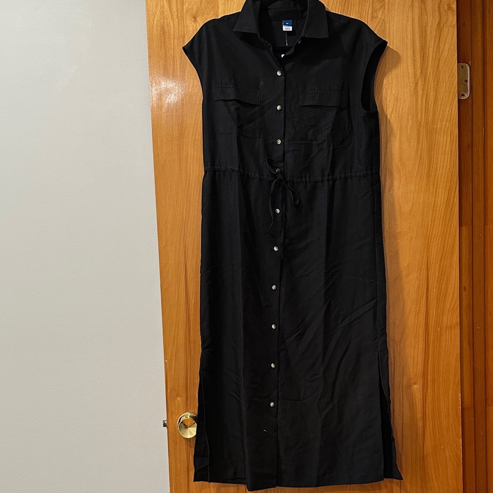 Old Navy Classic Black Midi Dress with Tie Waist
